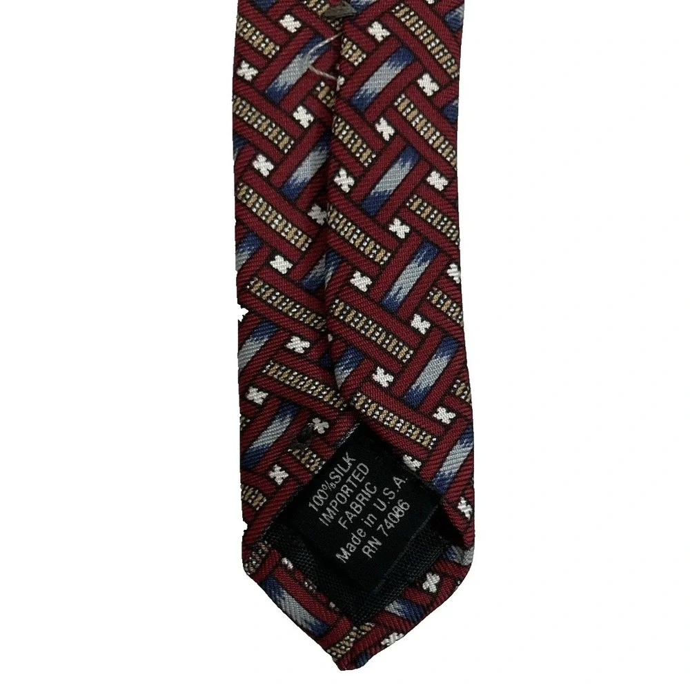 Vintage Mens Silk Tie Lot of 5 Burgundy Red Paisley Geometric Bill Blass 4